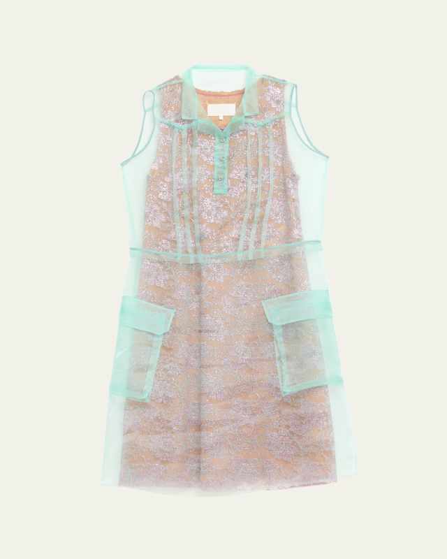 Sleeveless Metallic Lace Layered Shirtdress